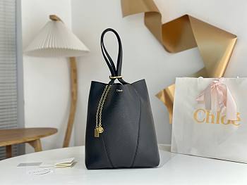 Fortok Chloe Spin Tote Bag In Black Grained Leather 27x30x14cm