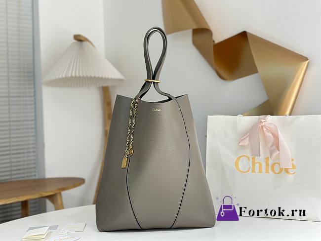Fortok Chloe Spin Tote Bag In Grey Grained Leather 27x30x14cm - 1