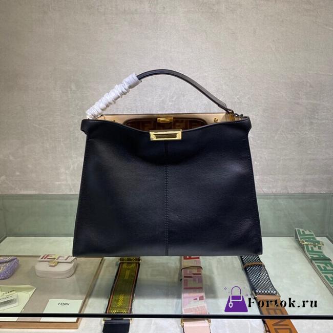 Fortok Fendi Peekaboo X-lite Bag Black Velvet Leather 42x12x32cm - 1