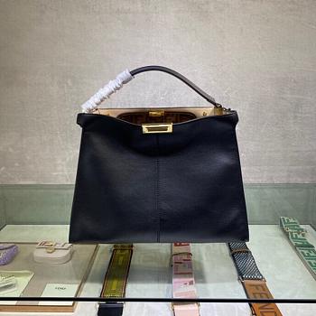 Fortok Fendi Peekaboo X-lite Bag Black Velvet Leather 42x12x32cm