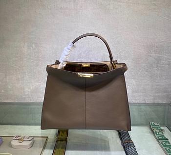 Fortok Fendi Peekaboo X-lite Bag Taupe Velvet Leather 42x12x32cm
