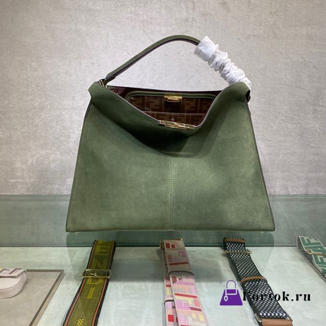 Fortok Fendi Peekaboo X-lite Bag Green Velvet Leather 42x12x32cm - 1