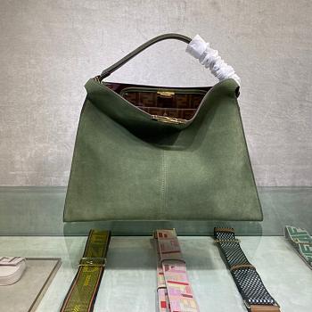 Fortok Fendi Peekaboo X-lite Bag Green Velvet Leather 42x12x32cm