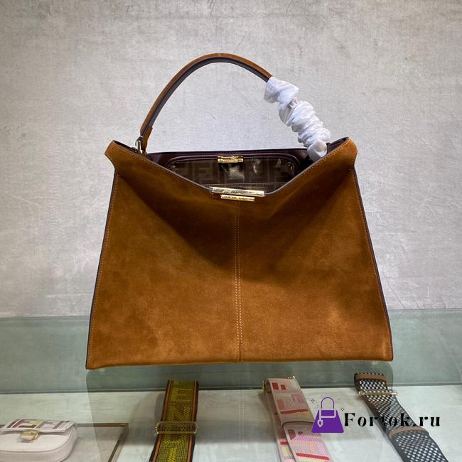 Fortok Fendi Peekaboo X-lite Bag Brown Velvet Leather 42x12x32cm - 1