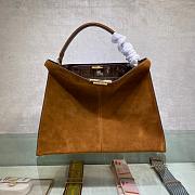 Fortok Fendi Peekaboo X-lite Bag Brown Velvet Leather 42x12x32cm - 1