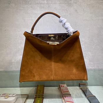 Fortok Fendi Peekaboo X-lite Bag Brown Velvet Leather 42x12x32cm