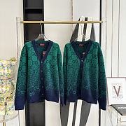 Fortok Gucci Gradient Double G Wool Jacquard Cardigan Blue & Green - 1