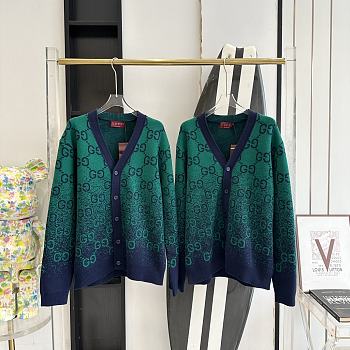 Fortok Gucci Gradient Double G Wool Jacquard Cardigan Blue & Green