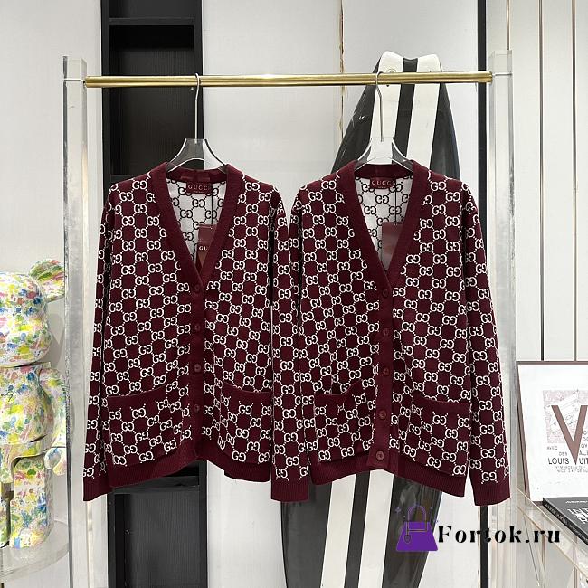 Fortok Gucci Reversible GG Wool Jacquard Cardigan Red & White - 1