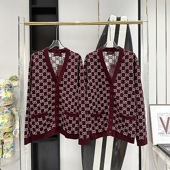 Fortok Gucci Reversible GG Wool Jacquard Cardigan Red & White