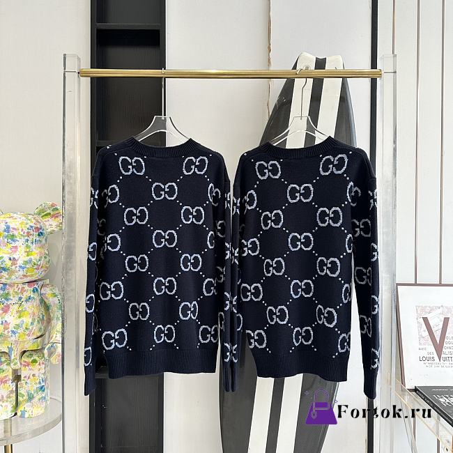 Fortok Gucci 2024 Double G Jacquard Round Neck Sweater Black  - 1