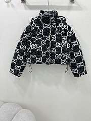 Fortok Gucci Double G Letter Jacquard Hooded Down Jacket Black & White  - 1