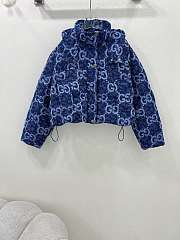 Fortok Gucci Double G Letter Jacquard Hooded Down Jacket Blue & White - 1