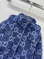 Fortok Gucci Double G Letter Jacquard Hooded Down Jacket Blue & White - 5