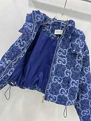 Fortok Gucci Double G Letter Jacquard Hooded Down Jacket Blue & White - 3