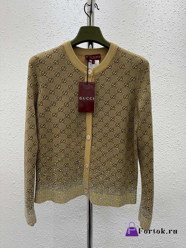 Fortok Gucci 2024 Jacquard Rhinestone Knitted Cardigan - 1