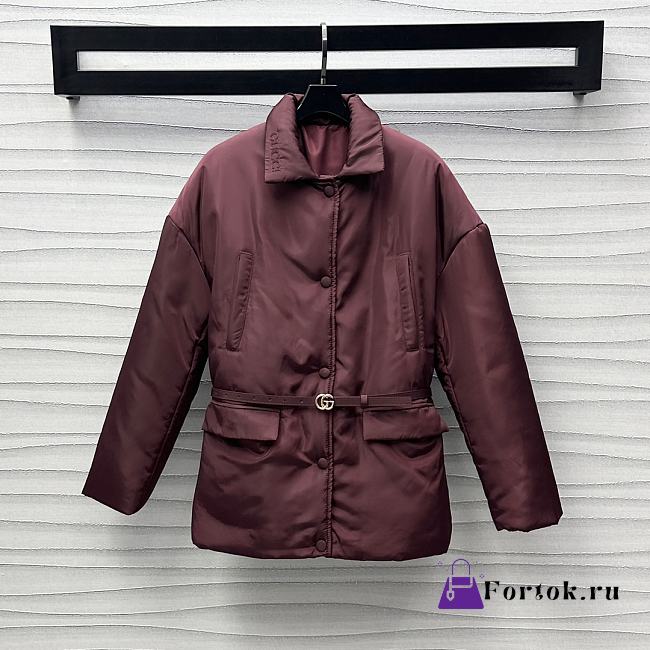 Fortok Gucci Lapel Belt Padded Gabardine Jacket Burgundy - 1