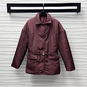 Fortok Gucci Lapel Belt Padded Gabardine Jacket Burgundy - 1