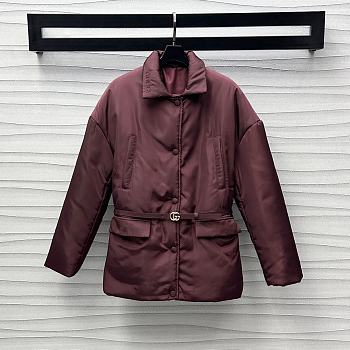 Fortok Gucci Lapel Belt Padded Gabardine Jacket Burgundy