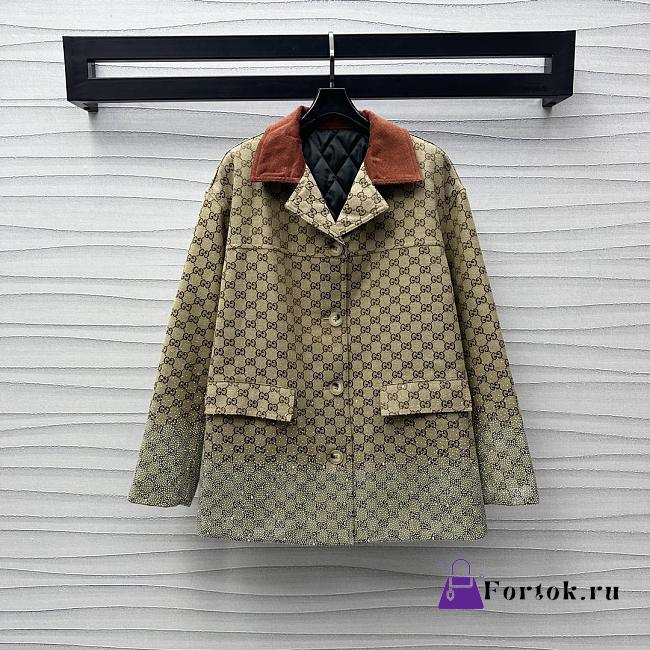 Fortok Gucci Embroidered GG Canvas Coat Beige & Dark Brown  - 1
