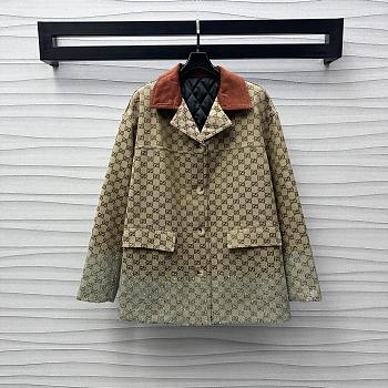 Fortok Gucci Embroidered GG Canvas Coat Beige & Dark Brown 