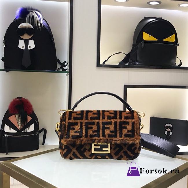 Fortok Fendi Iconic Baguette Medium Handbag Brown & Black 28x6x16cm - 1