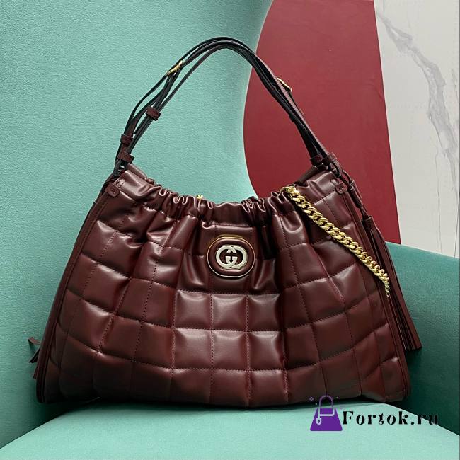 Fortok Gucci Deco Medium Tote Bag Burgundy 746210 43x8x28cm - 1