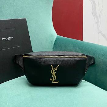 Fortok Saint Laurent Grained Leather Waist Bag Black 569737 25×14×3.5cm 