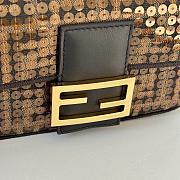 Fortok Fendi Fabric Jacquard Paillettes Vitello Seta FF 1974 Mini Baguette Bag 8623S 19.5x5x11cm - 2