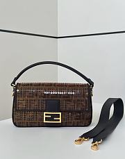 Fortok Fendi Fabric Jacquard Paillettes Vitello Seta FF 1974 Mini Baguette Bag 8623L 28x6x15cm - 1