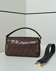 Fortok Fendi Fabric Jacquard Paillettes Vitello Seta FF 1974 Mini Baguette Bag 8623L 28x6x15cm - 4