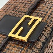 Fortok Fendi Fabric Jacquard Paillettes Vitello Seta FF 1974 Mini Baguette Bag 8623L 28x6x15cm - 6