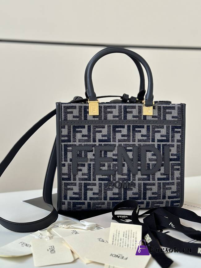 Fortok Fendi Sunshine Dark Blue FF Chenille Shopping Bag 8618E 25.5x12x22.5cm - 1