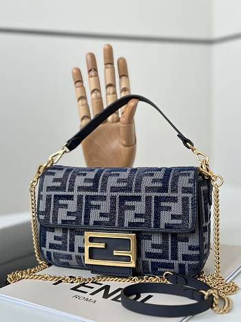 Fortok Fendi Baguette Dark Blue FF Chenille Bag 8579As 20x5x13cm