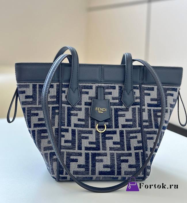 Fortok Fendi Origami Dark Blue FF Chenille Bag 8626BGs 15x15x19cm - 1