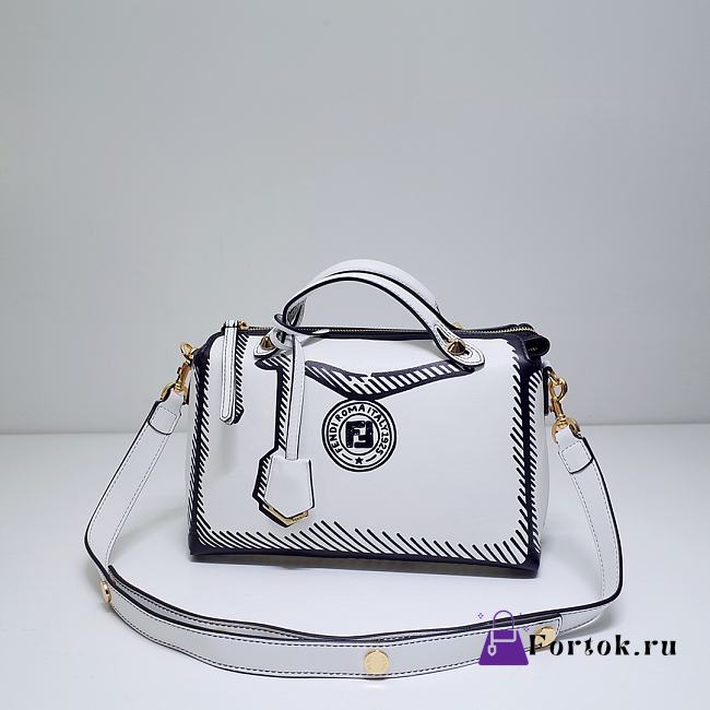 Fortok Fendi White & Black Calfskin Leather Joshua Vides By the Way Bag 28x12x15cm - 1