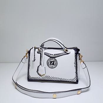 Fortok Fendi White & Black Calfskin Leather Joshua Vides By the Way Bag 28x12x15cm