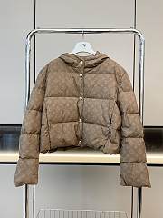 Fortok Louis Vuitton Classic Monogram Full Print Short Hooded Down Jacket Brown - 1
