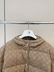 Fortok Louis Vuitton Classic Monogram Full Print Short Hooded Down Jacket Brown - 6