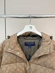 Fortok Louis Vuitton Classic Monogram Full Print Short Hooded Down Jacket Brown - 4