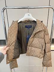 Fortok Louis Vuitton Classic Monogram Full Print Short Hooded Down Jacket Brown - 2