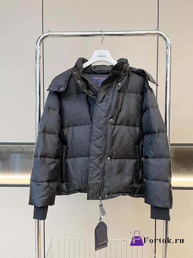 Fortok Louis Vuitton Jacquard Hooded Down Jacket Black - 1
