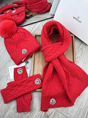Fortok Moncler Scarf + Hat With Wool Ball + Gloves Set Red - 4