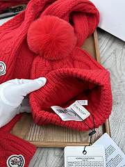 Fortok Moncler Scarf + Hat With Wool Ball + Gloves Set Red - 2