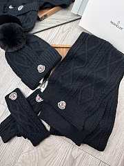 Fortok Moncler Scarf + Hat With Wool Ball + Gloves Set Black - 1