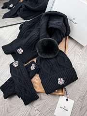 Fortok Moncler Scarf + Hat With Wool Ball + Gloves Set Black - 2