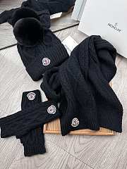 Fortok Moncler Scarf + Hat With Wool Ball + Gloves Set Black - 3