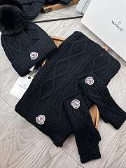 Fortok Moncler Scarf + Hat With Wool Ball + Gloves Set Black - 4