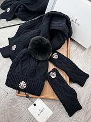 Fortok Moncler Scarf + Hat With Wool Ball + Gloves Set Black - 5