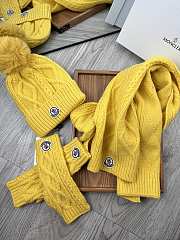 Fortok Moncler Scarf + Hat With Wool Ball + Gloves Set Yellow - 4